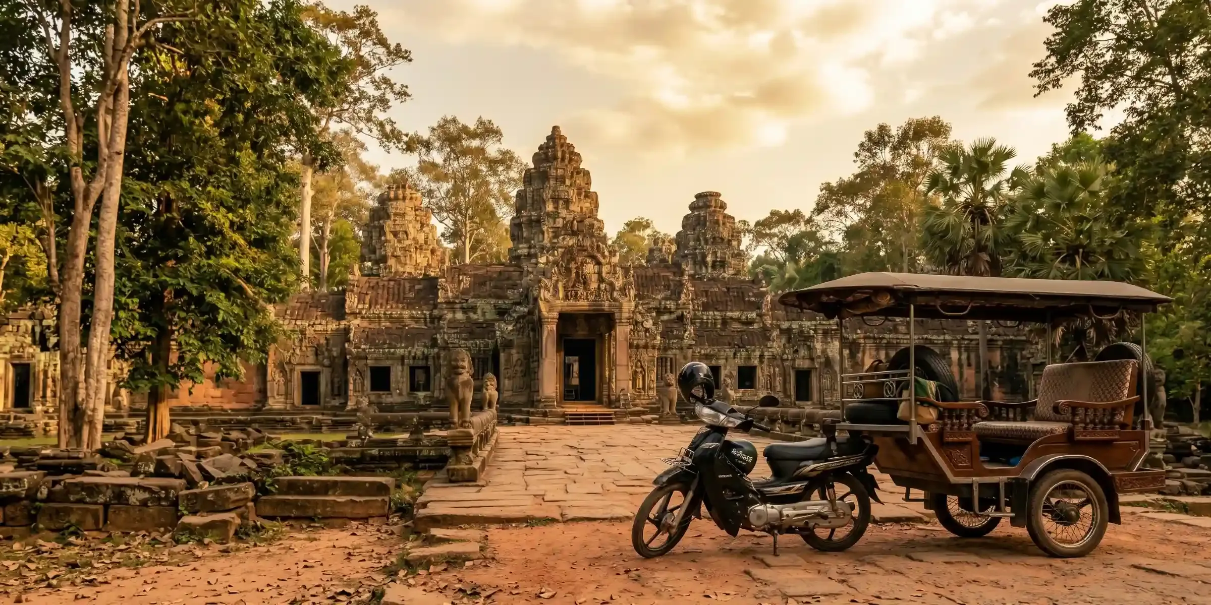 Tuk-tuk on the road to the temples of Angkor in Siem Reap