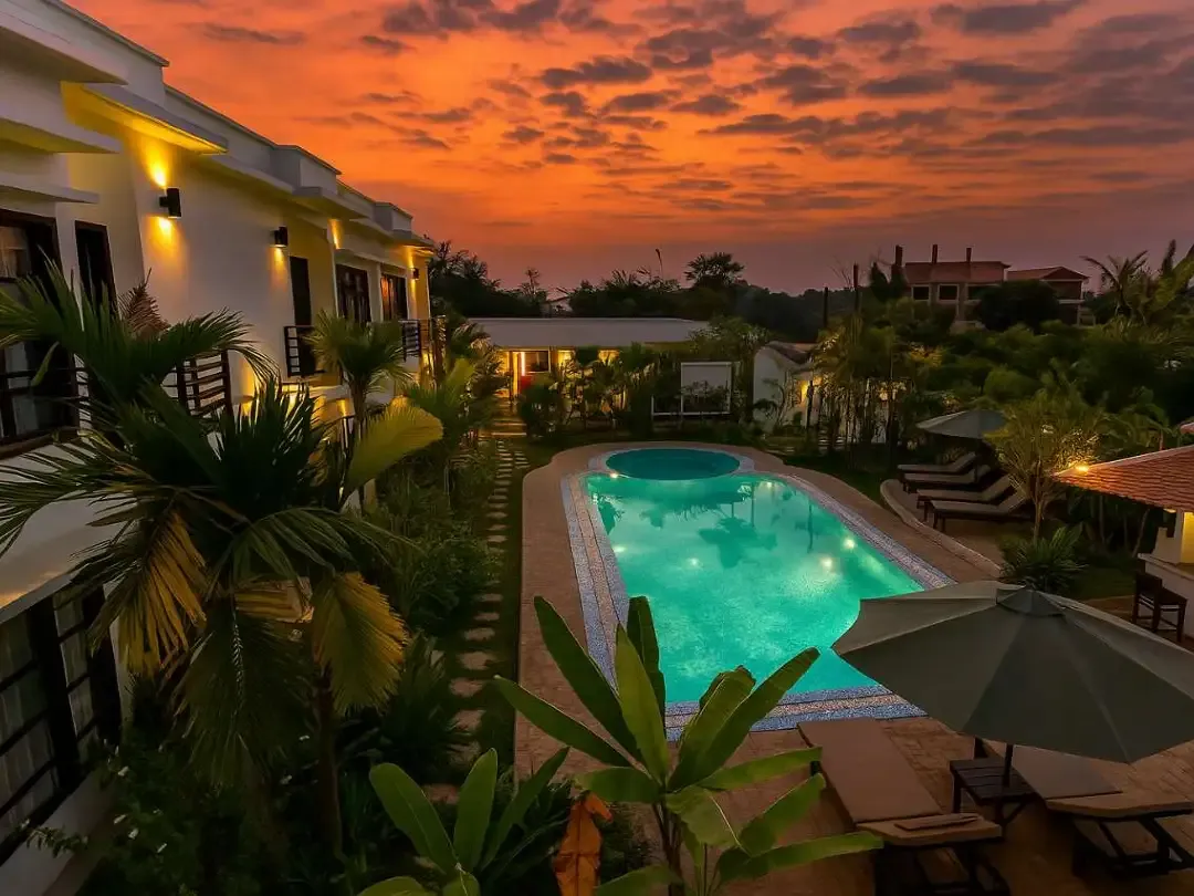 The Prana Hotel pool framed by tropical gardens