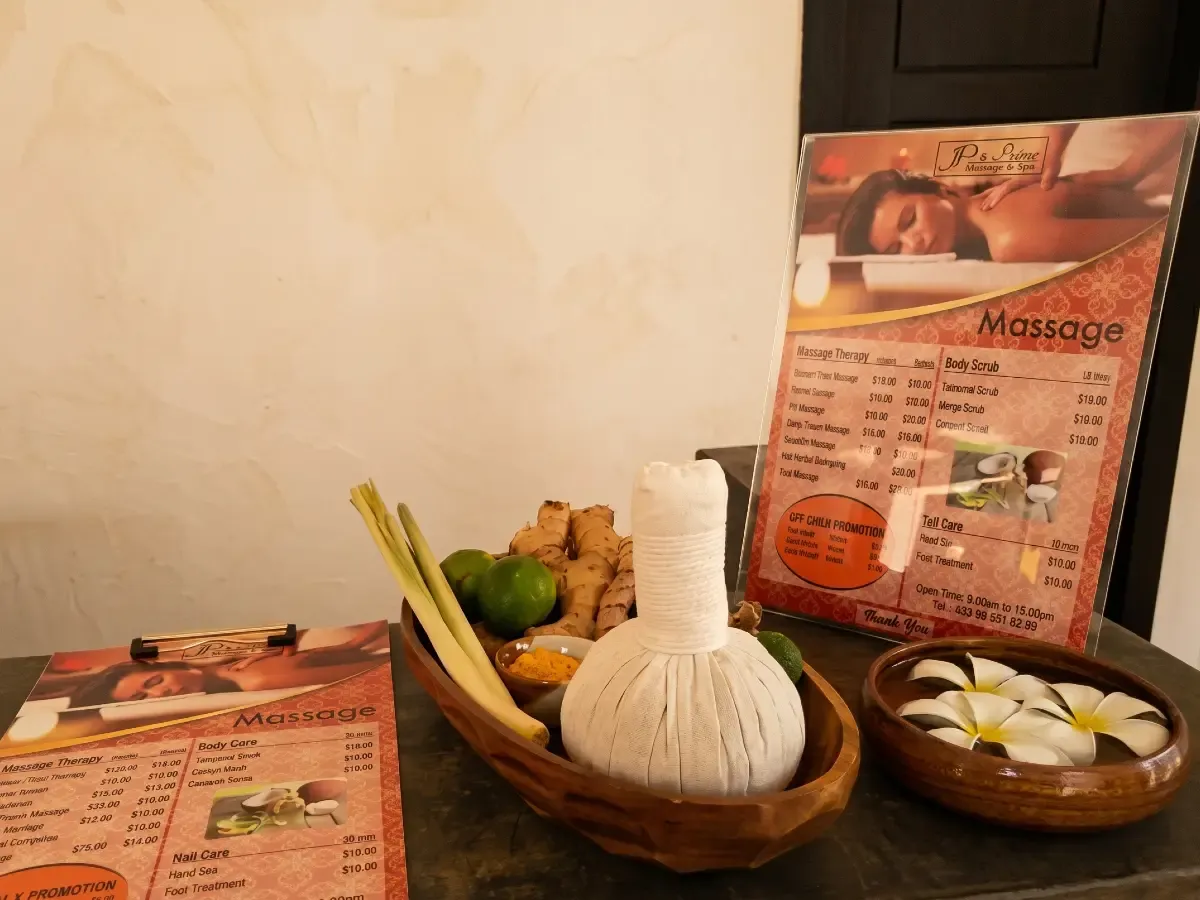 Prana Spa treatment menu, in Siem Reap