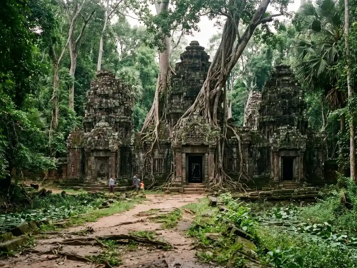Distant temple on the grand temple loop of Angkor