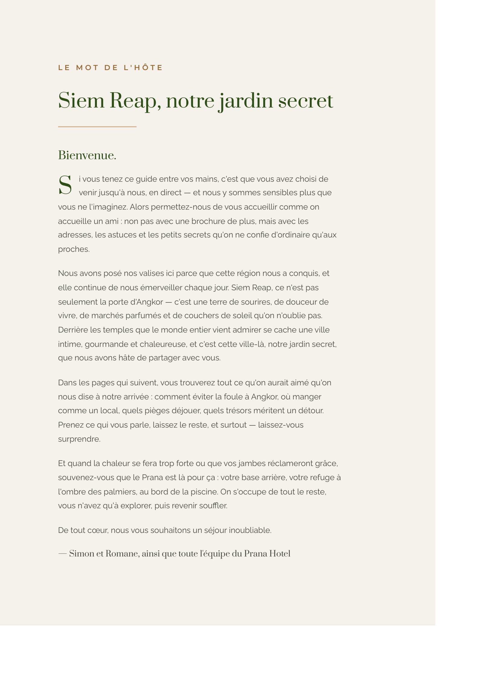 Le mot d'accueil du guide — Siem Reap, notre jardin secret