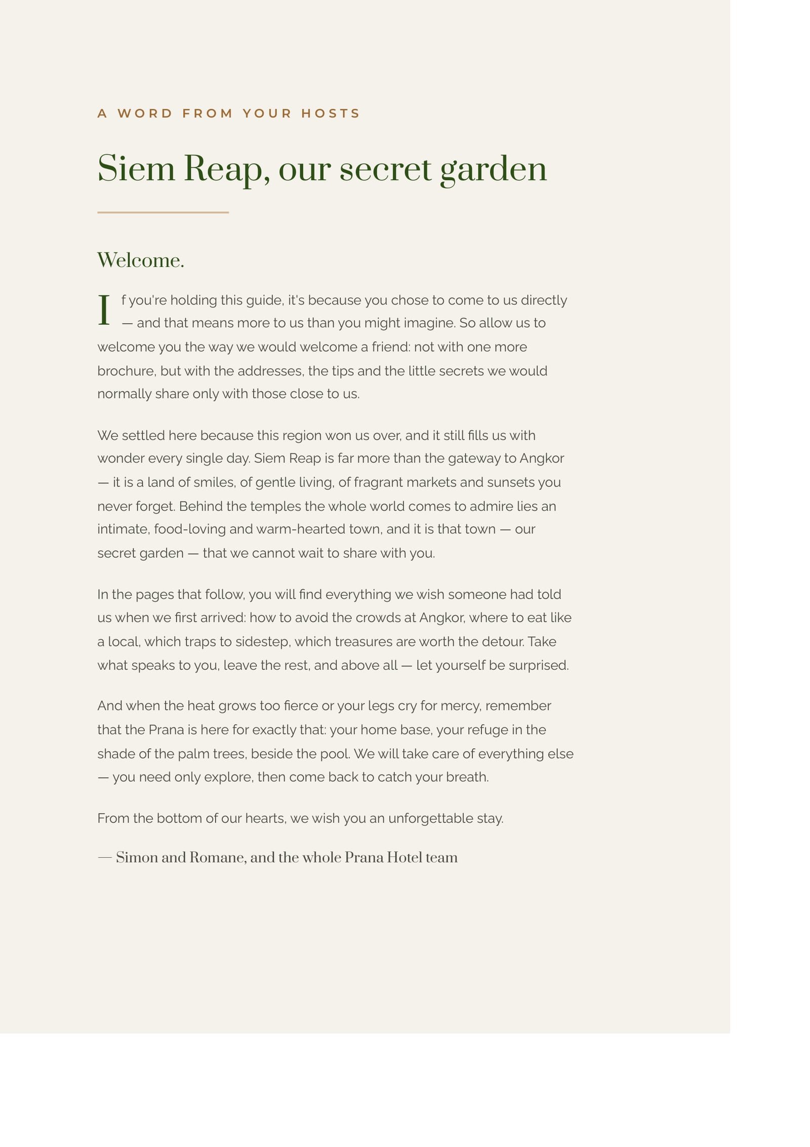 The guide's welcome page — Siem Reap, our secret garden