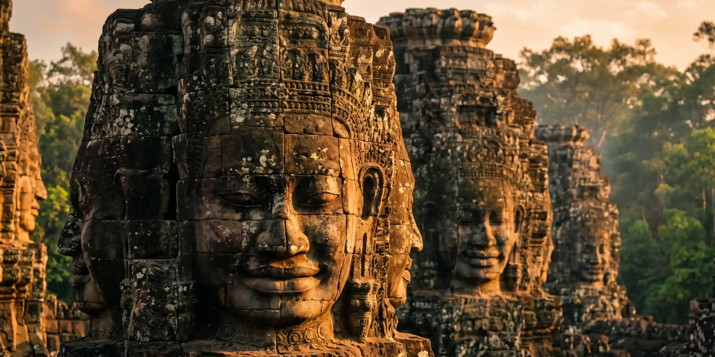 The stone faces of the Bayon, temples of Angkor near Siem Reap