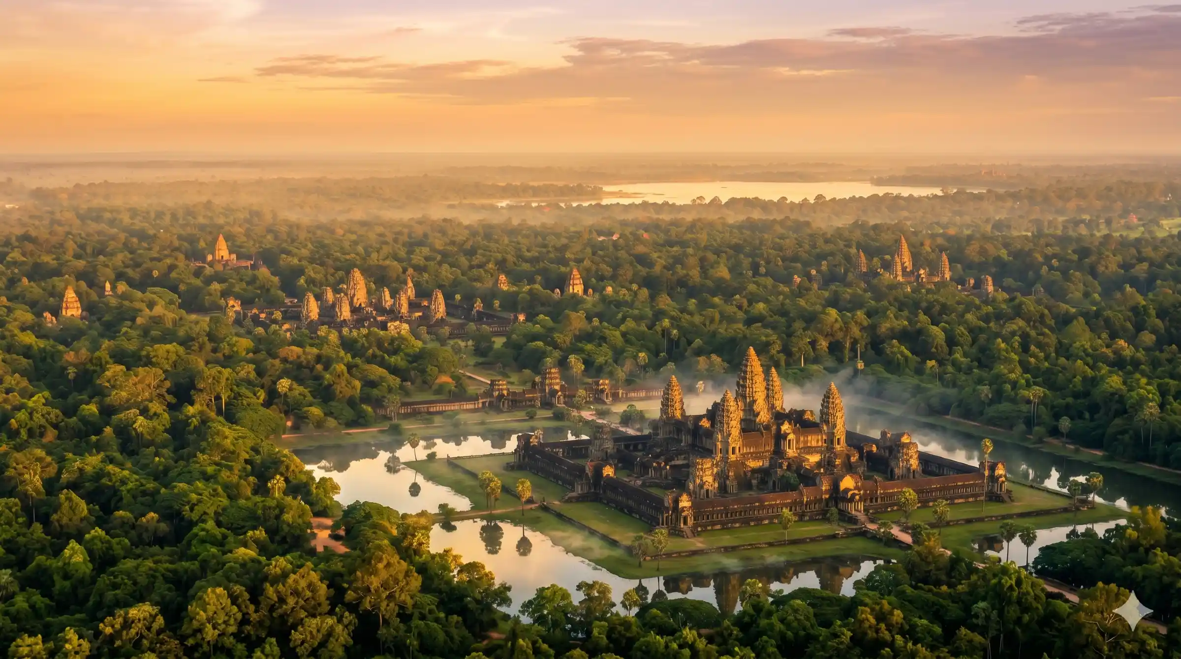 Angkor Wat at sunrise, reflected in the pool