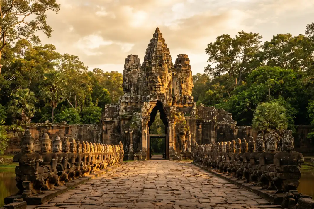 The monumental south gate of Angkor Thom